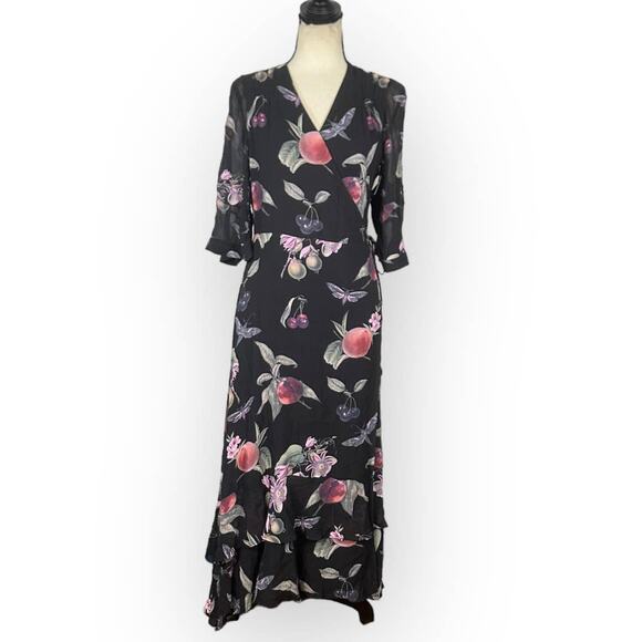 AllSaints Delana Soleil Midi Wrap Dress Women's 2 Black NWT **FLAWED** - Picture 3 of 12